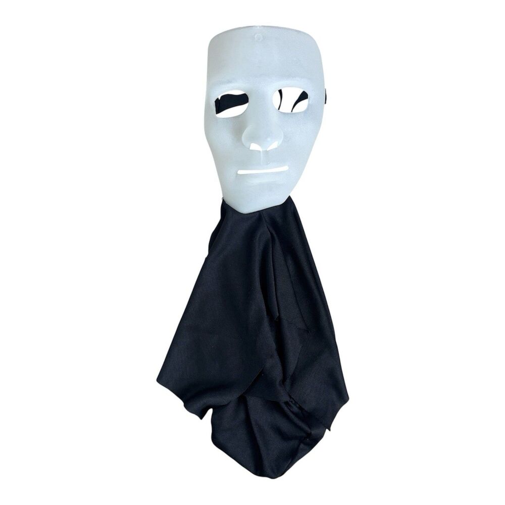Unbranded Ghost Face Halloween Mask Black Hooded Elastic Strap Adult